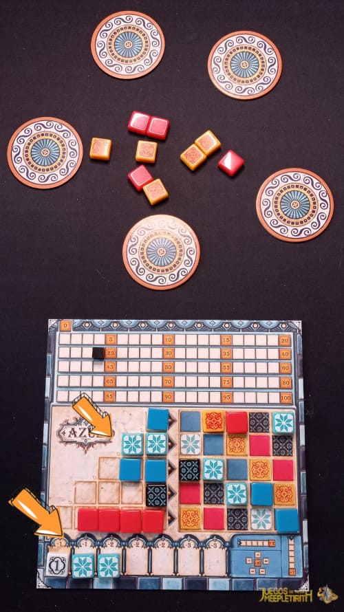 ejemplo con flechas de azul juego de mesa colocar penalizadores azulejos rotos